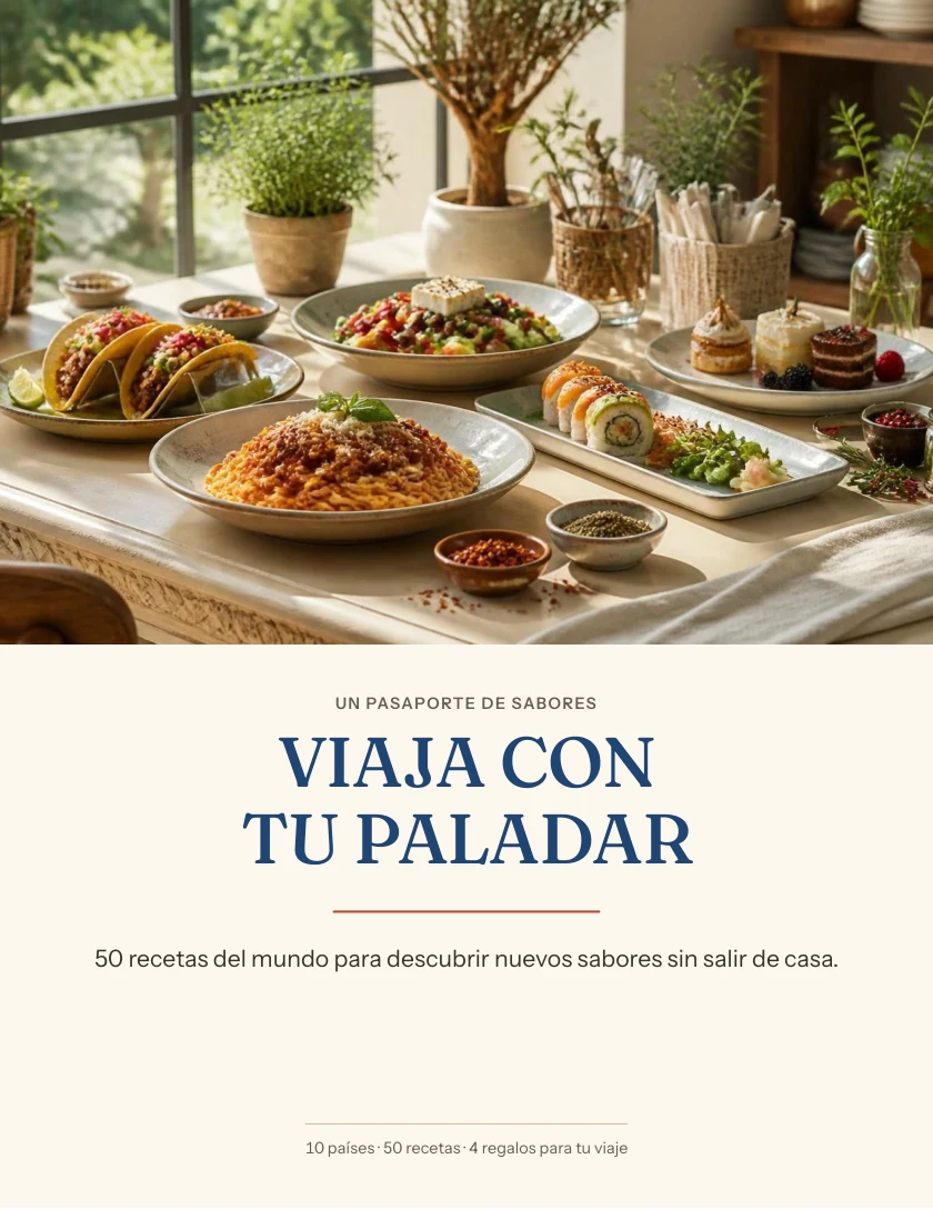 Portada original de Viaja con tu paladar, libro de 50 recetas del mundo